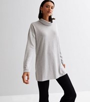 New Look Pale Grey Brushed Fine Knit Cowl Neck Long Top